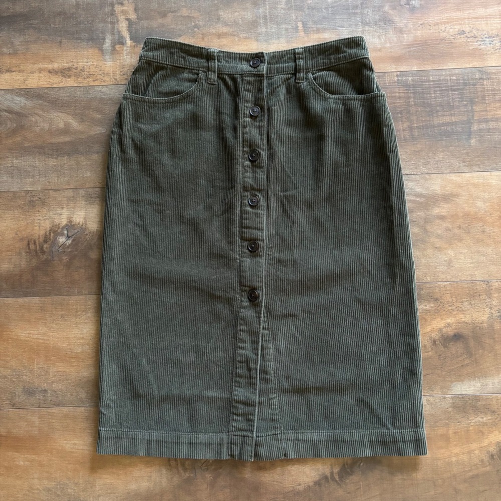 Gap Vintage Corduroy Button Front Midi Skirt Olive Green Size 6 90s Vintage Y2K